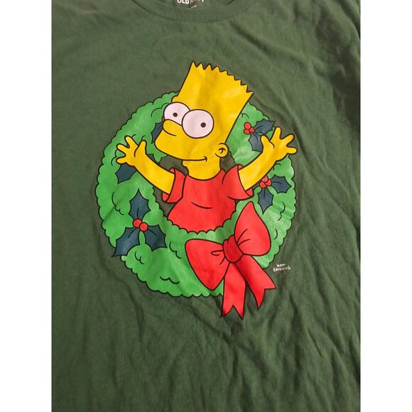 Bart Simpson Green Christmas Wreath T-shirt Youth Size XL (14-16) - Picture 3 of 7